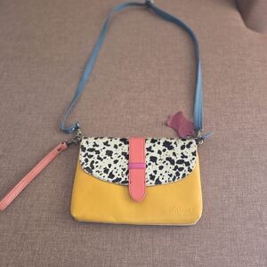 Soruka Women's Crossbody Purse Leather, Pink Orange Animal Patchwork wristlet